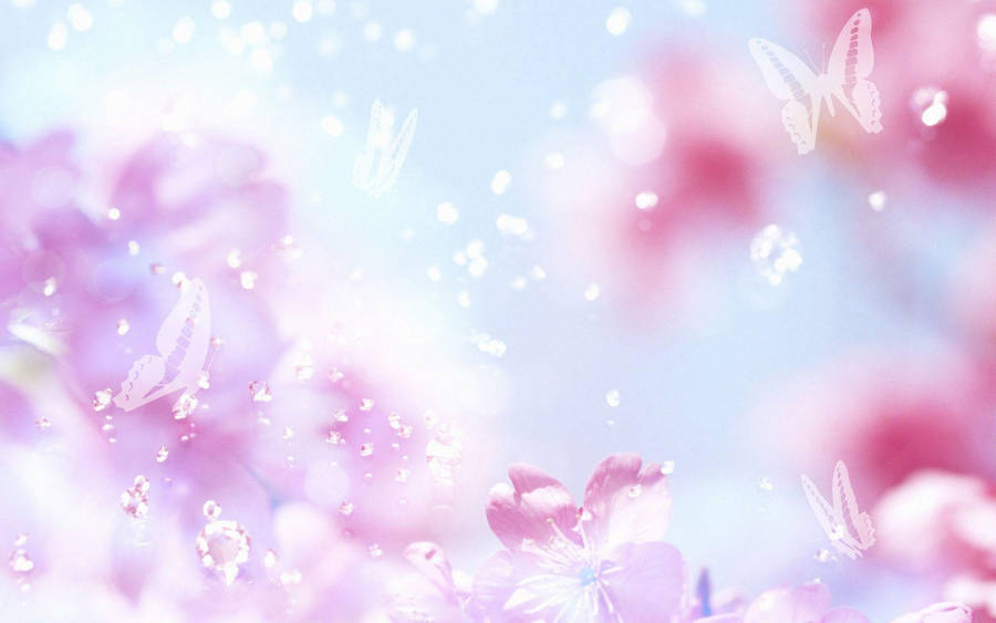 Pretty Background Butterflies Pink Flowers Wallpaper