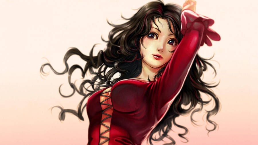 Pretty Girl Cartoon In Red Top Wallpaper