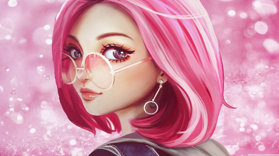 Pretty Girl Cartoon With Pink Hair Wallpaper