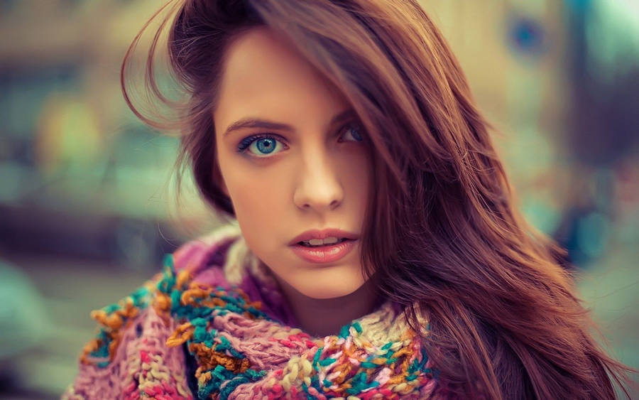 Pretty Woman With Knitted Scarf Wallpaper