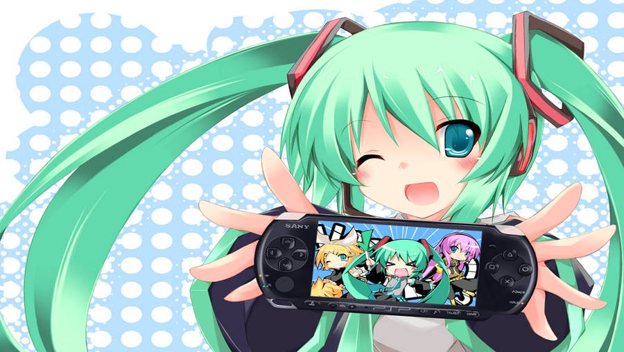 Psp Hatsune Miku Holding Console Wallpaper