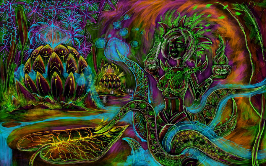 Psychedelic Art Cyber Octopus Wallpaper