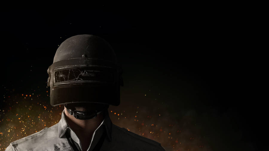 Pubg Hd Helmet Character And Orange Particles Wallpaper