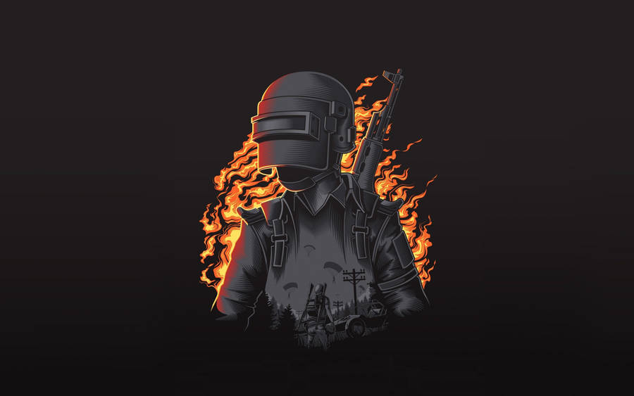 Pubg Hd Helmet Character On Fire Wallpaper