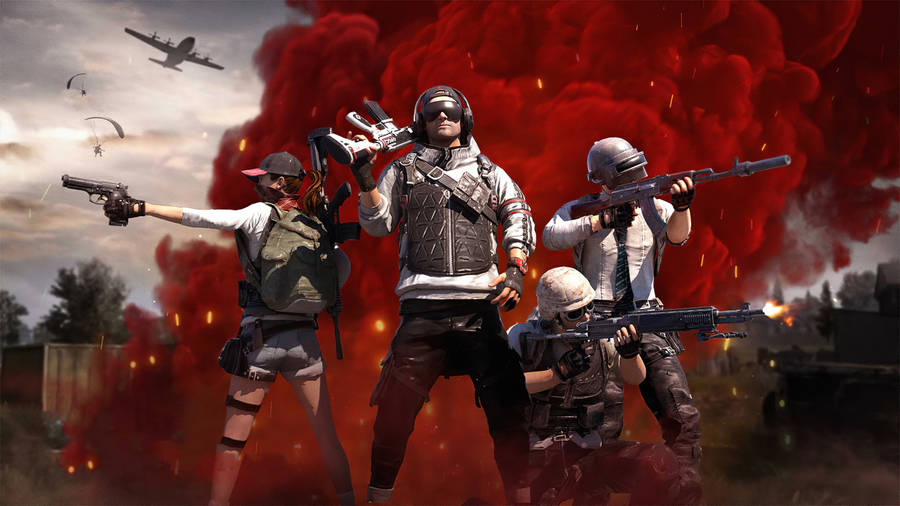 Pubg Team With Red Explosion 1366x768 Wallpaper