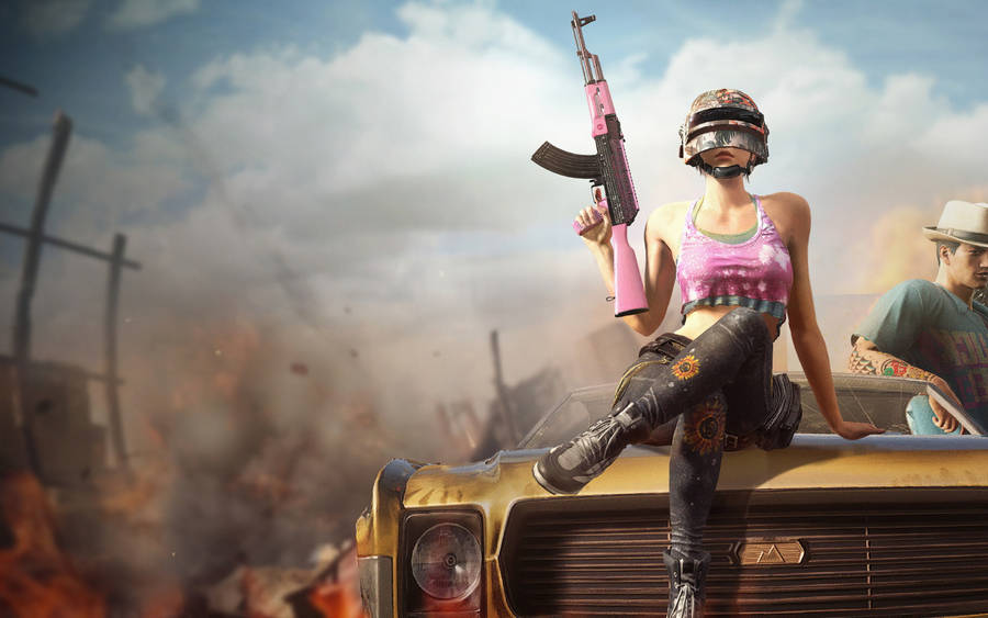 Pubg Thumbnail Girl With Pink Gun Wallpaper