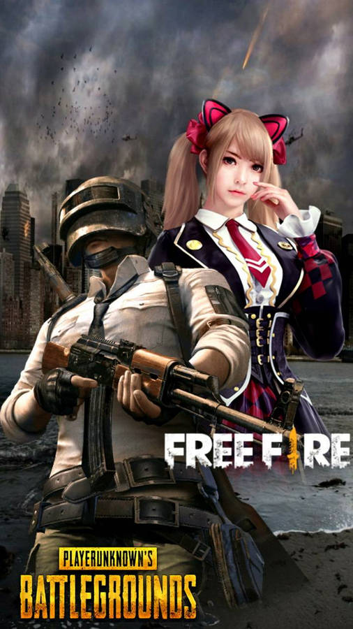 Pubg Vs Free Fire Helmet Boy Anime Girl Wallpaper