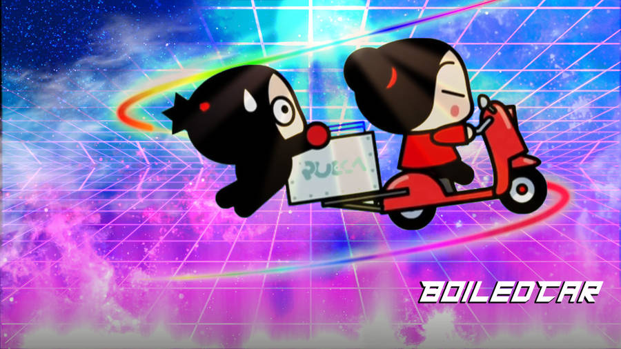 Pucca Driving Scooter With Garu Wallpaper