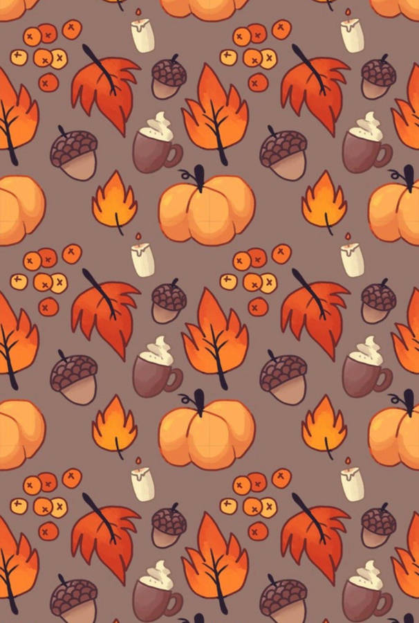 Pumpkins, Acorns, And Maple Leaves Fall Halloween Wallpaper