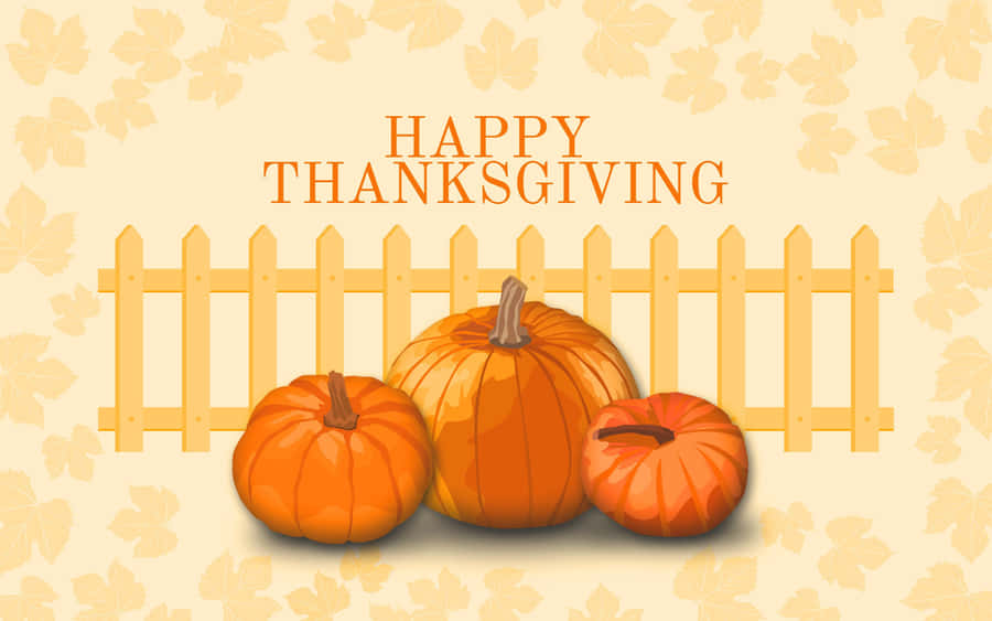 Pumpkins Against Fence Happy Thanksgiving Design Wallpaper