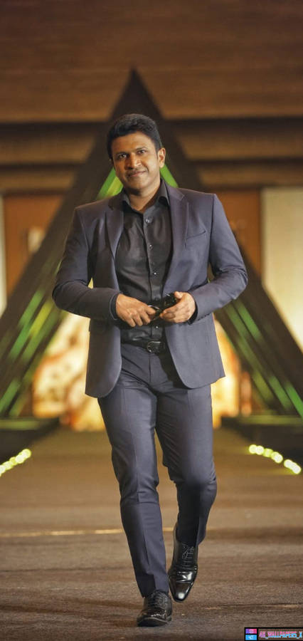 Puneeth Rajkumar Navy Blue Suit Wallpaper