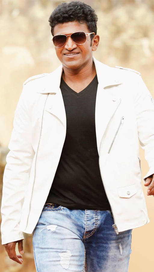 Puneeth Rajkumar White Leather Jacket Wallpaper