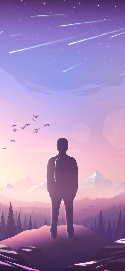 Purple Aesthetic Phone Man On A Mountain Wallpaper