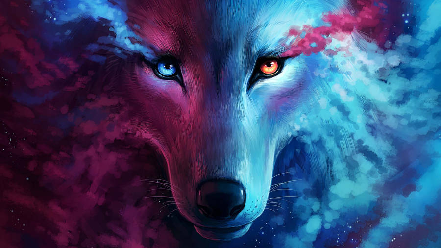 Purple And Blue Galaxy Wolf Wallpaper