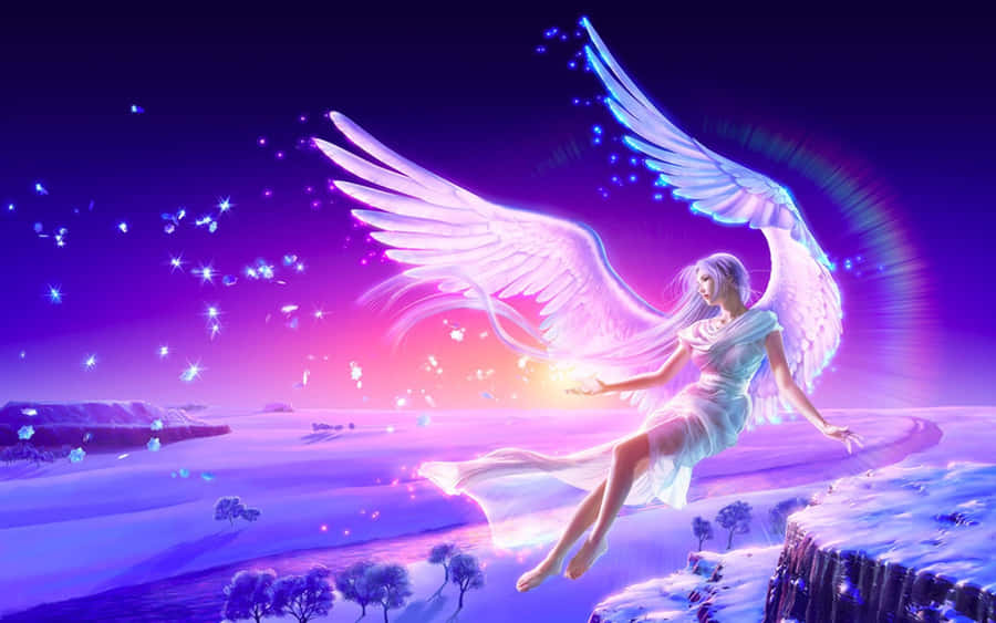 Purple Anime Winged Girl Wallpaper