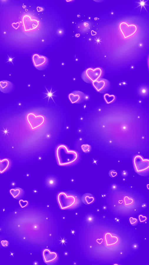 Purple Hearts Glowing Background Wallpaper