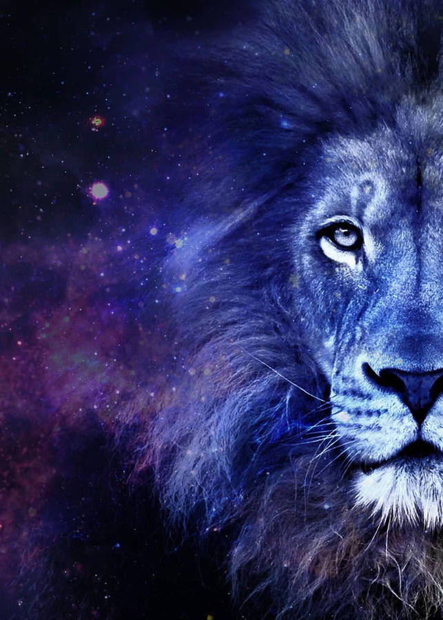 Purple Lion Galaxy Half Face Wallpaper