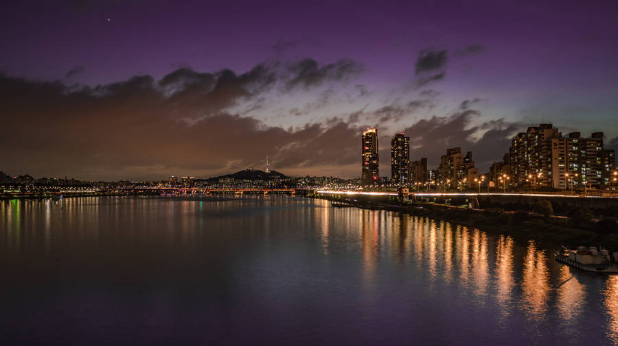 Purple Night River View Wallpaper