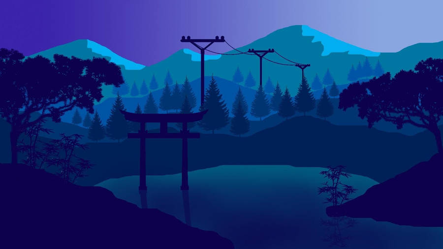 Purple Sky And Utility Poles 4k Flat Art Wallpaper