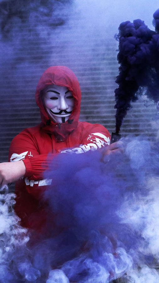 Purple Smoke With Hacker Mask Wallpaper