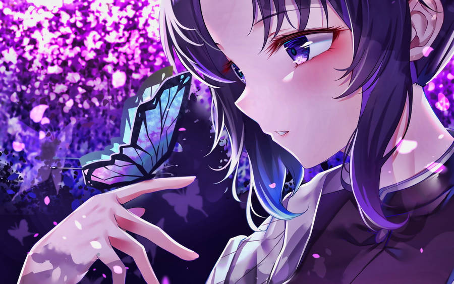 Purple Stylized Creative Kimetsu No Yaiba Shinobu Pfp Wallpaper