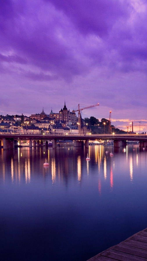 Purple Sunset City Of Stockholm Wallpaper