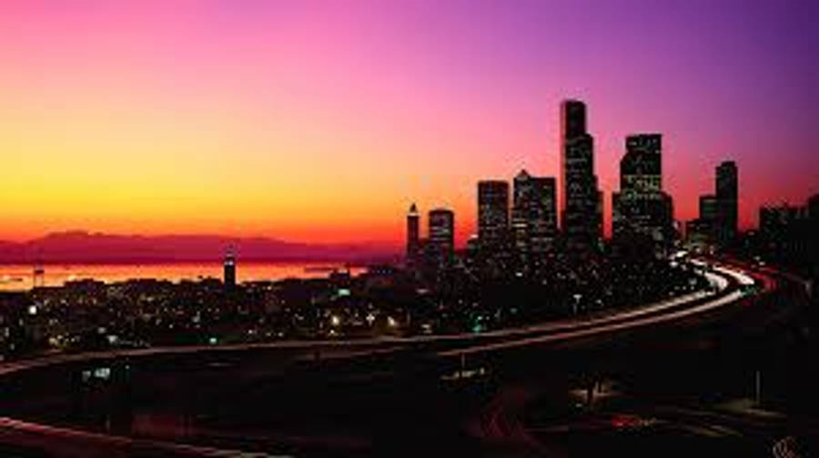 Purple Sunset Seattle Skyline Wallpaper