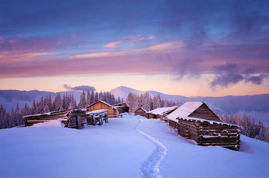 Purple Winter Snow Mountain Wallpaper