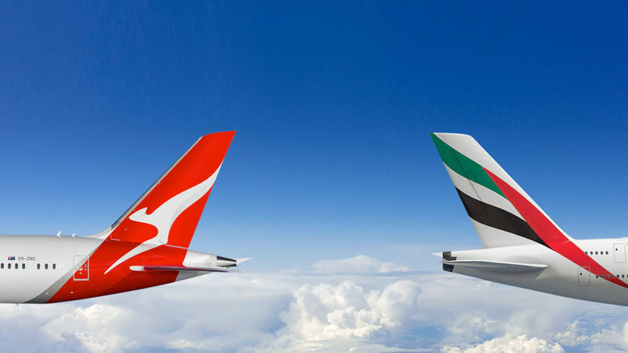 Qantas And Emirates Airplane Tails Wallpaper