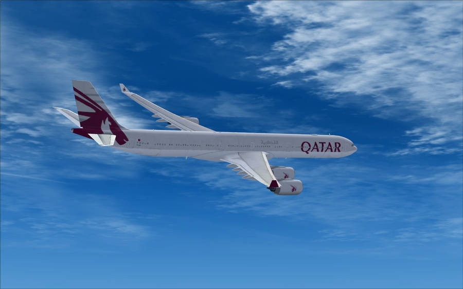 Qatar Airways In Flight Amidst Blue Sky Wallpaper