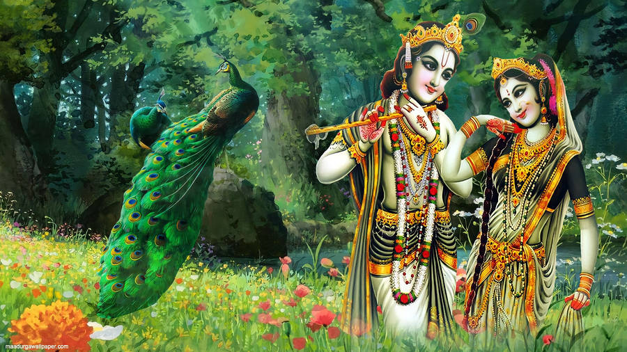 Radha Krishna 3d Middle Of Forest Wallpaper