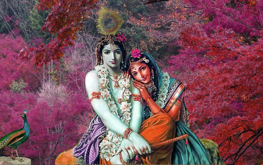 Radha-krishna Red Tree Wallpaper