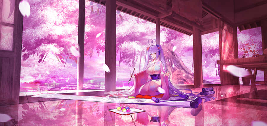 Radiant Sakura Miku, Against A Majestic Japanese Background Wallpaper