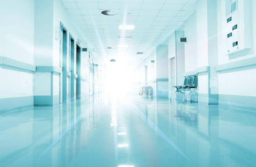 Radiant White Hospital Hallway Wallpaper