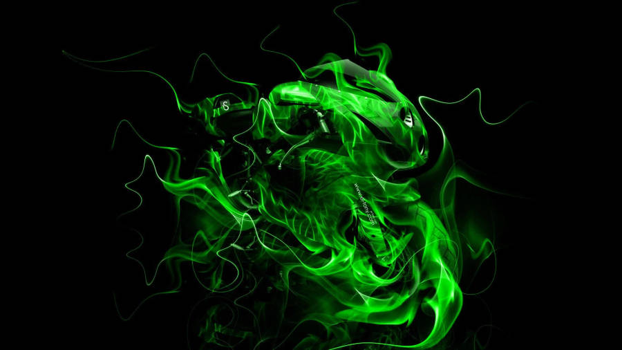 Raging Green Fire Motorcycle Wallpaper