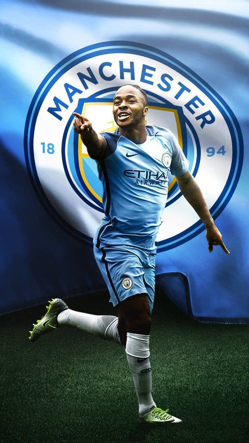 Raheem Sterling With The Mcfc Flag Wallpaper