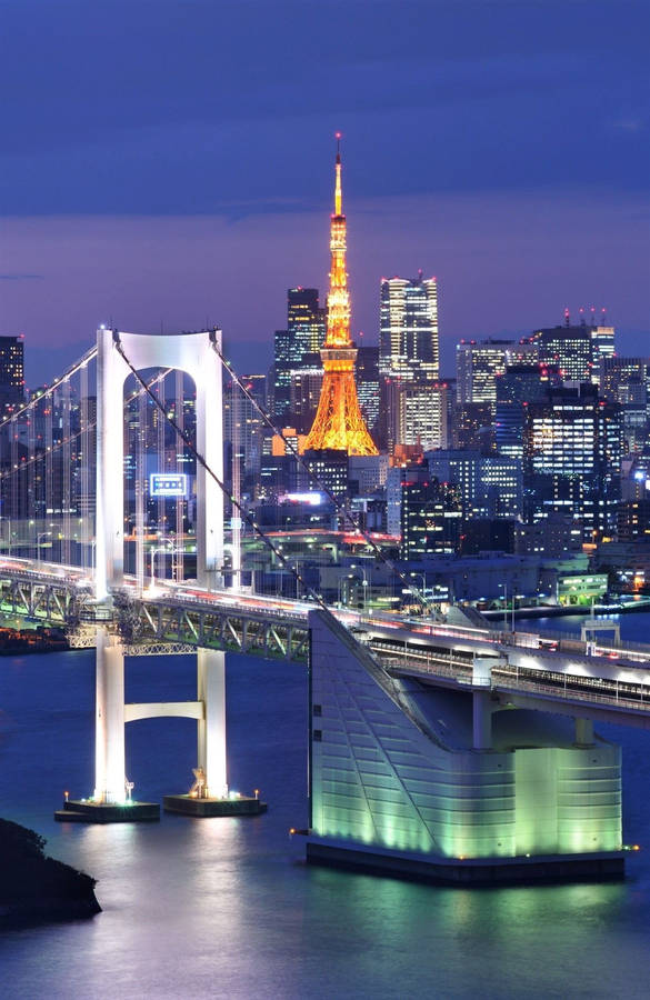 Rainbow Bridge With Tokyo Tower View Wallpaper