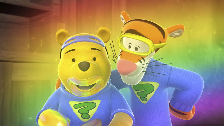 Rainbow-colored Pooh And Tigger 3d Wallpaper