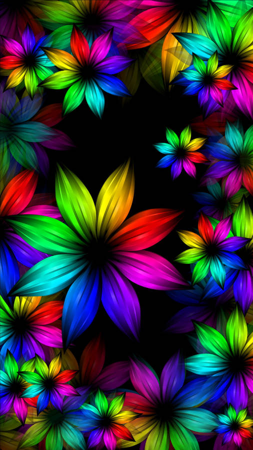 Rainbow Flowers Neon Phone Wallpaper