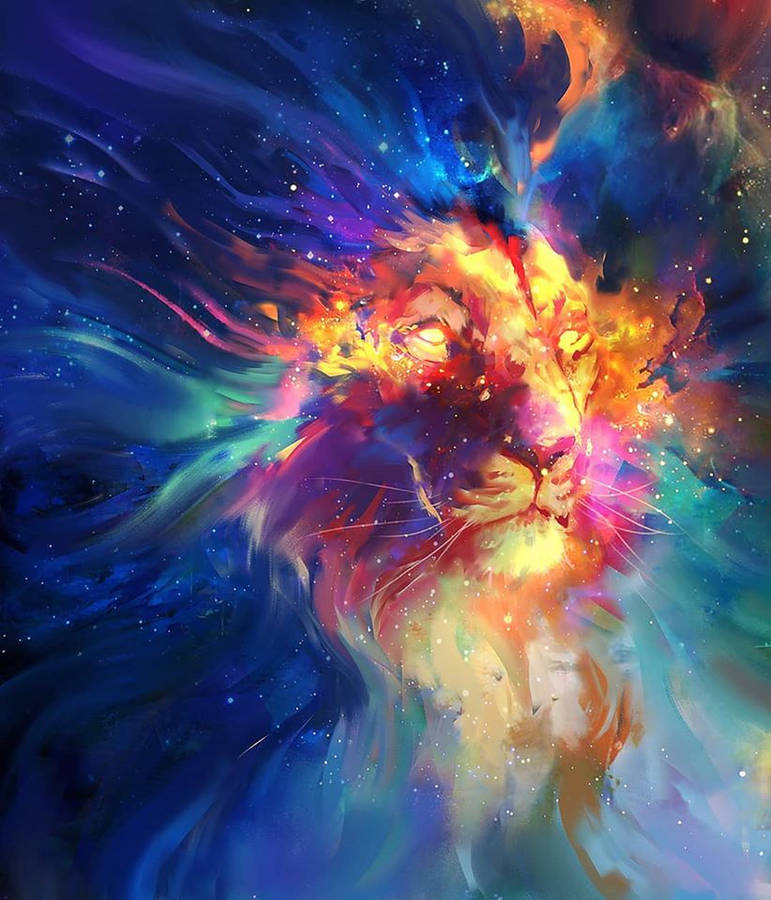 Rainbow Galaxy Lion Painting Wallpaper