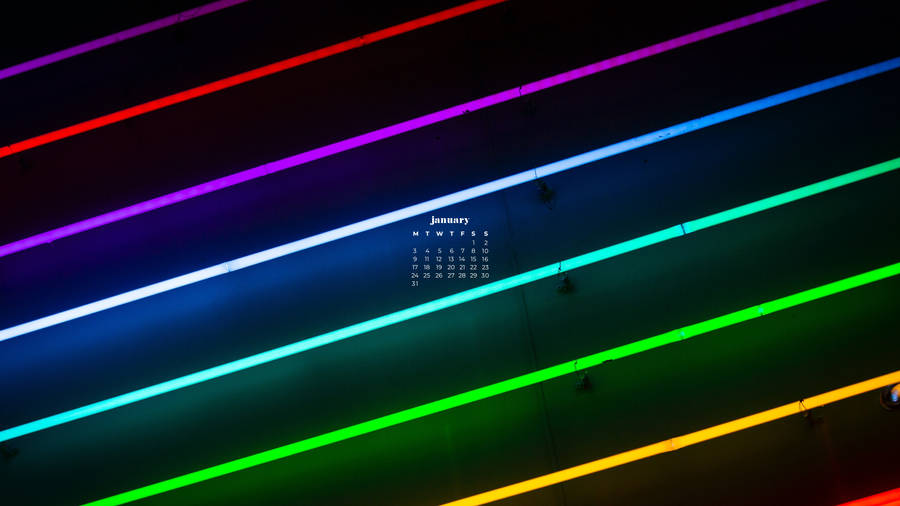 Rainbow Neon Lights January 2022 Calendar Wallpaper