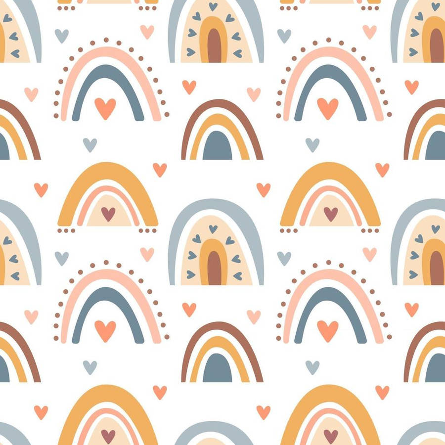 Rainbows And Hearts Pattern Wallpaper