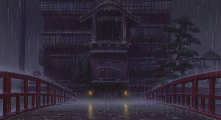 Raining On Bathhouse Spirited Away Desktop Wallpaper