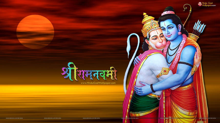 Ram Ji With Monkey Girl In Sunset Wallpaper