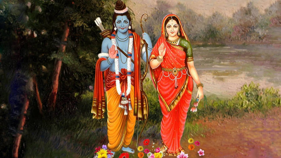 Ram Sita Lake Illustration Wallpaper