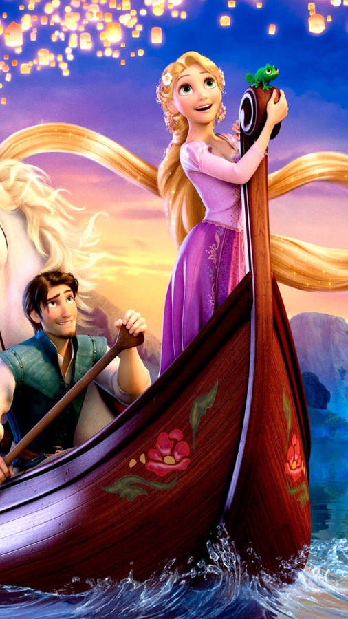 Rapunzel And Eugene Enjoying Time Together Wallpaper