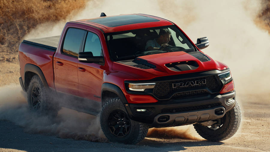 Red 2021 Ram Truck Wallpaper