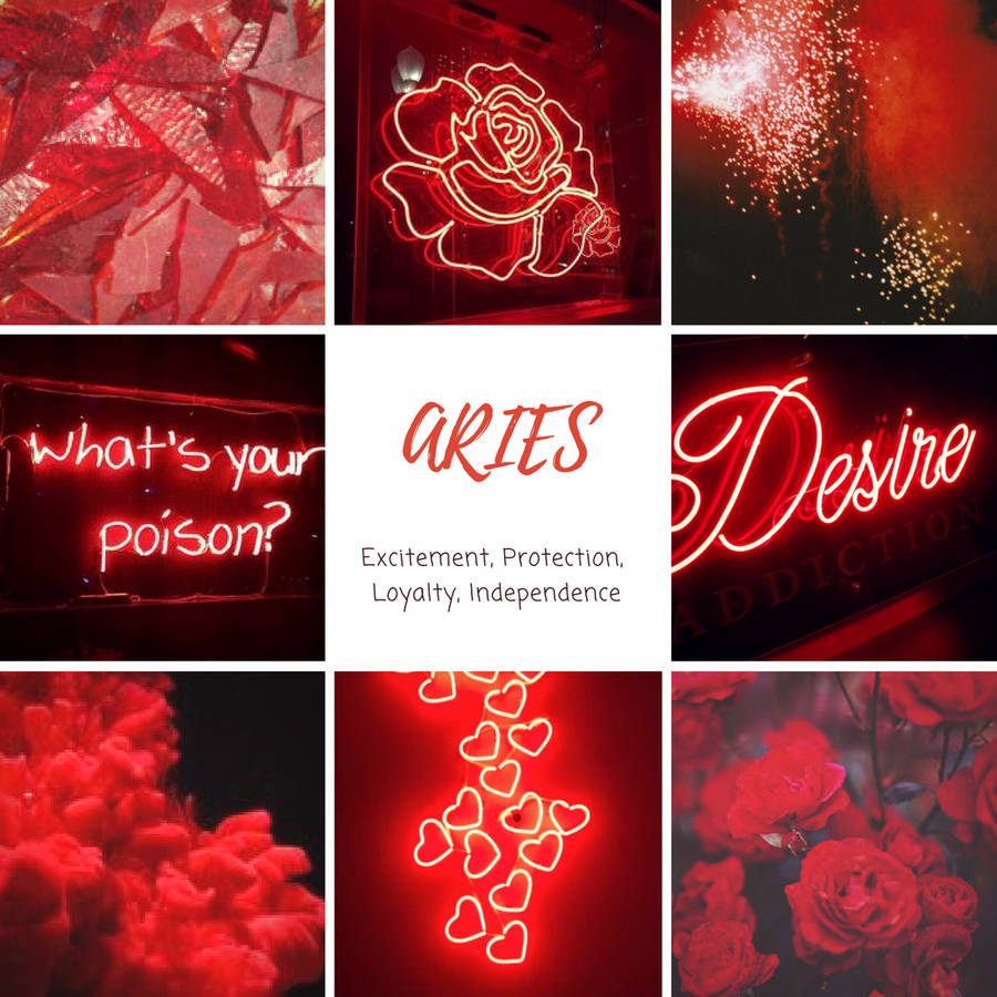 Red Aesthetic Aries Astrology Collage Wallpaper