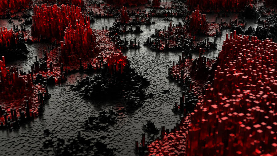 Red And Black 3d Pixel Landscape Wallpaper