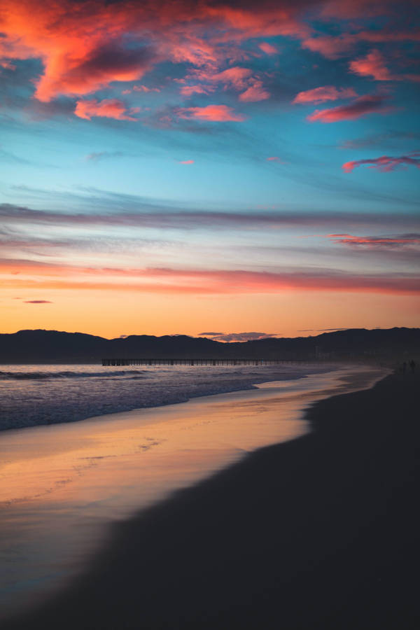 Red And Blue Beach Sunset Wallpaper